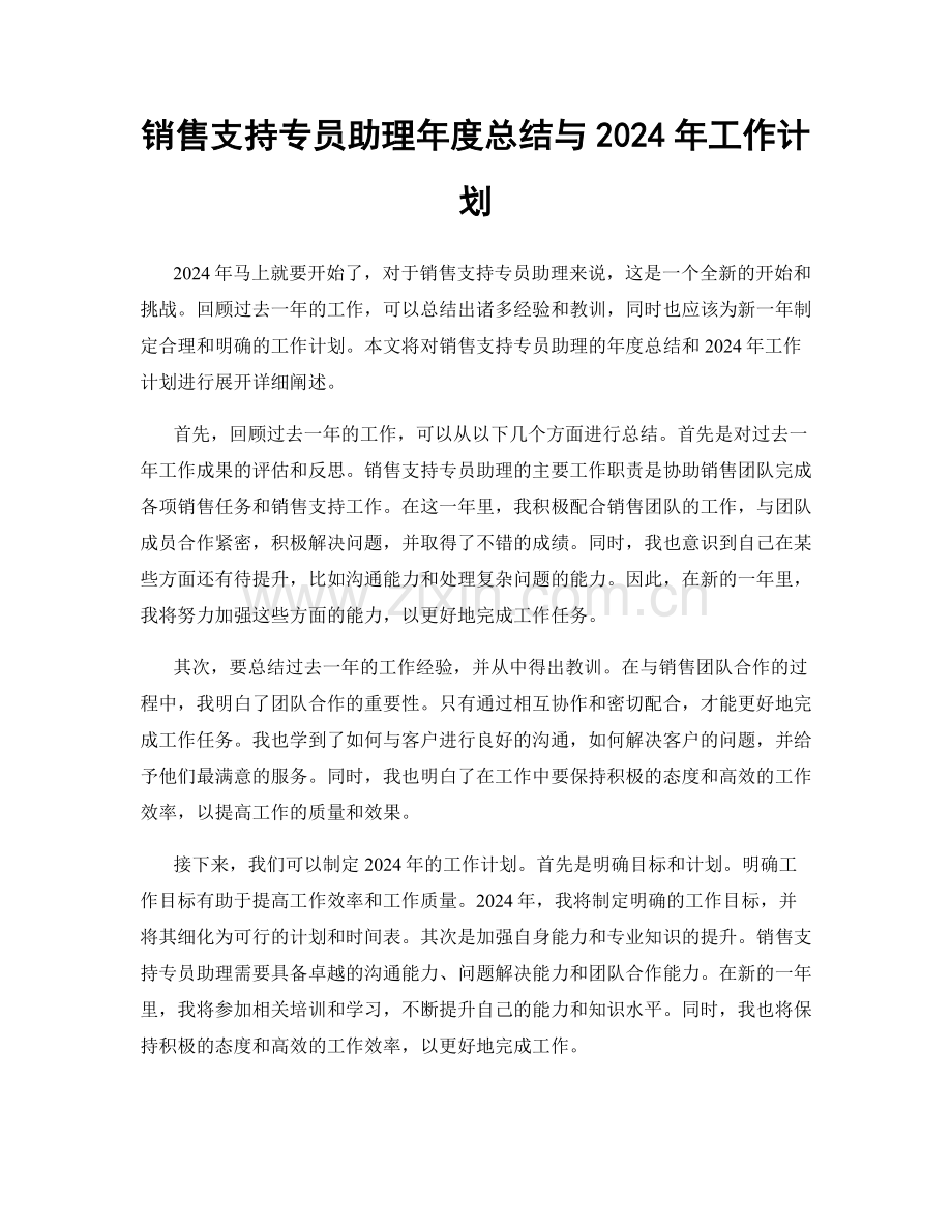 销售支持专员助理年度总结与2024年工作计划.docx_第1页