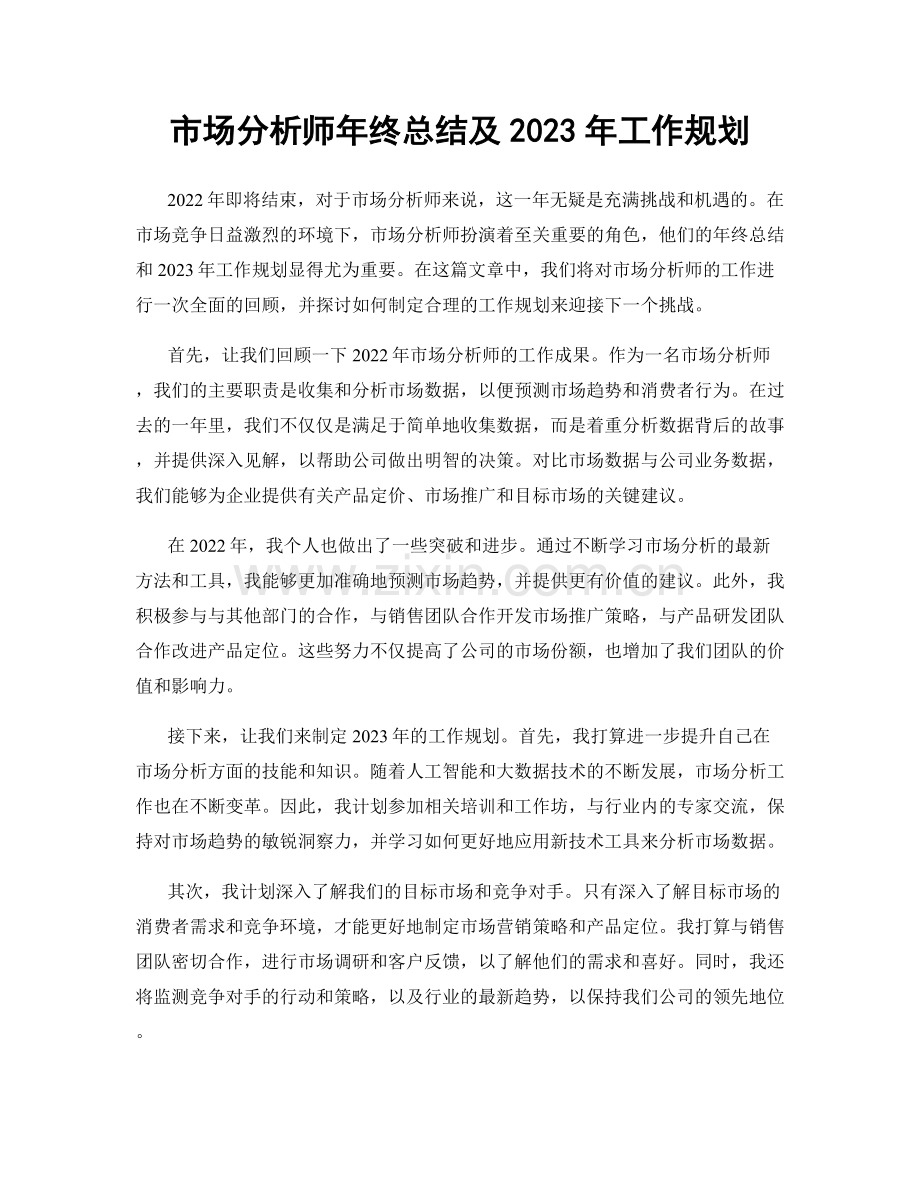 市场分析师年终总结及2023年工作规划.docx_第1页