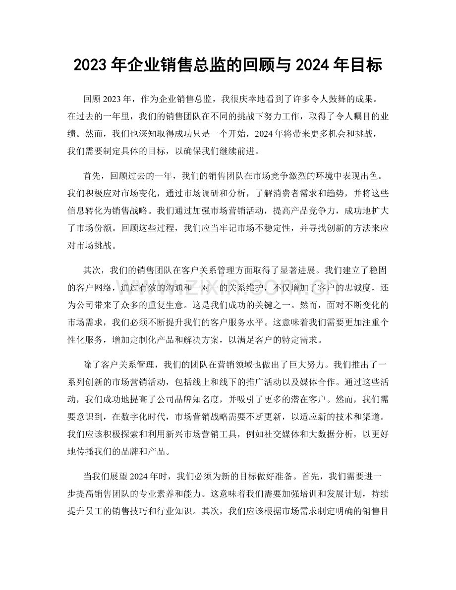 2023年企业销售总监的回顾与2024年目标.docx_第1页