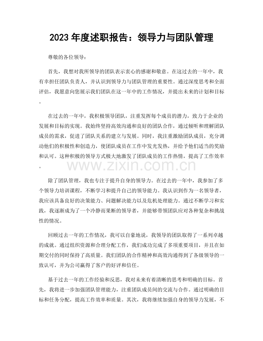 2023年度述职报告：领导力与团队管理.docx_第1页