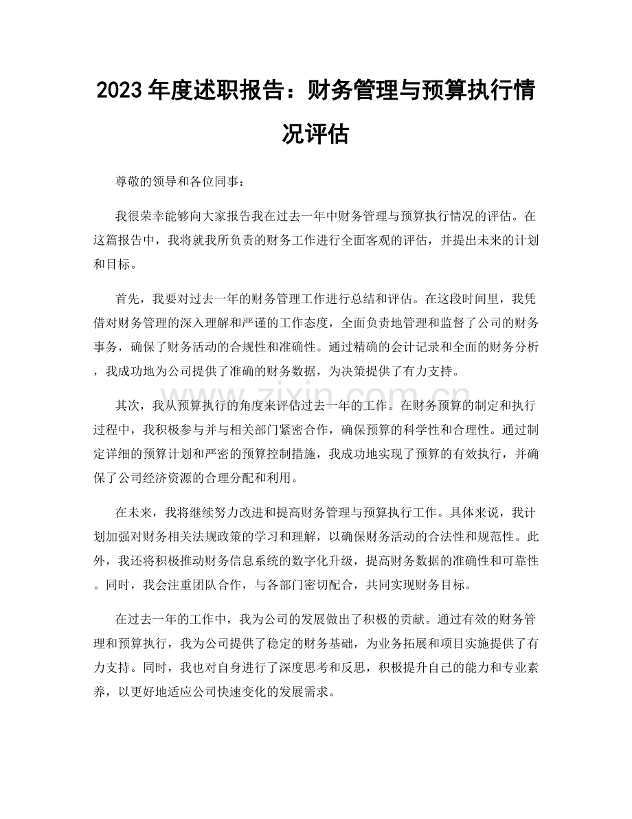 2023年度述职报告：财务管理与预算执行情况评估.docx_第1页