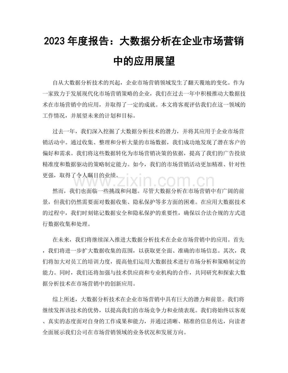 2023年度报告：大数据分析在企业市场营销中的应用展望.docx_第1页