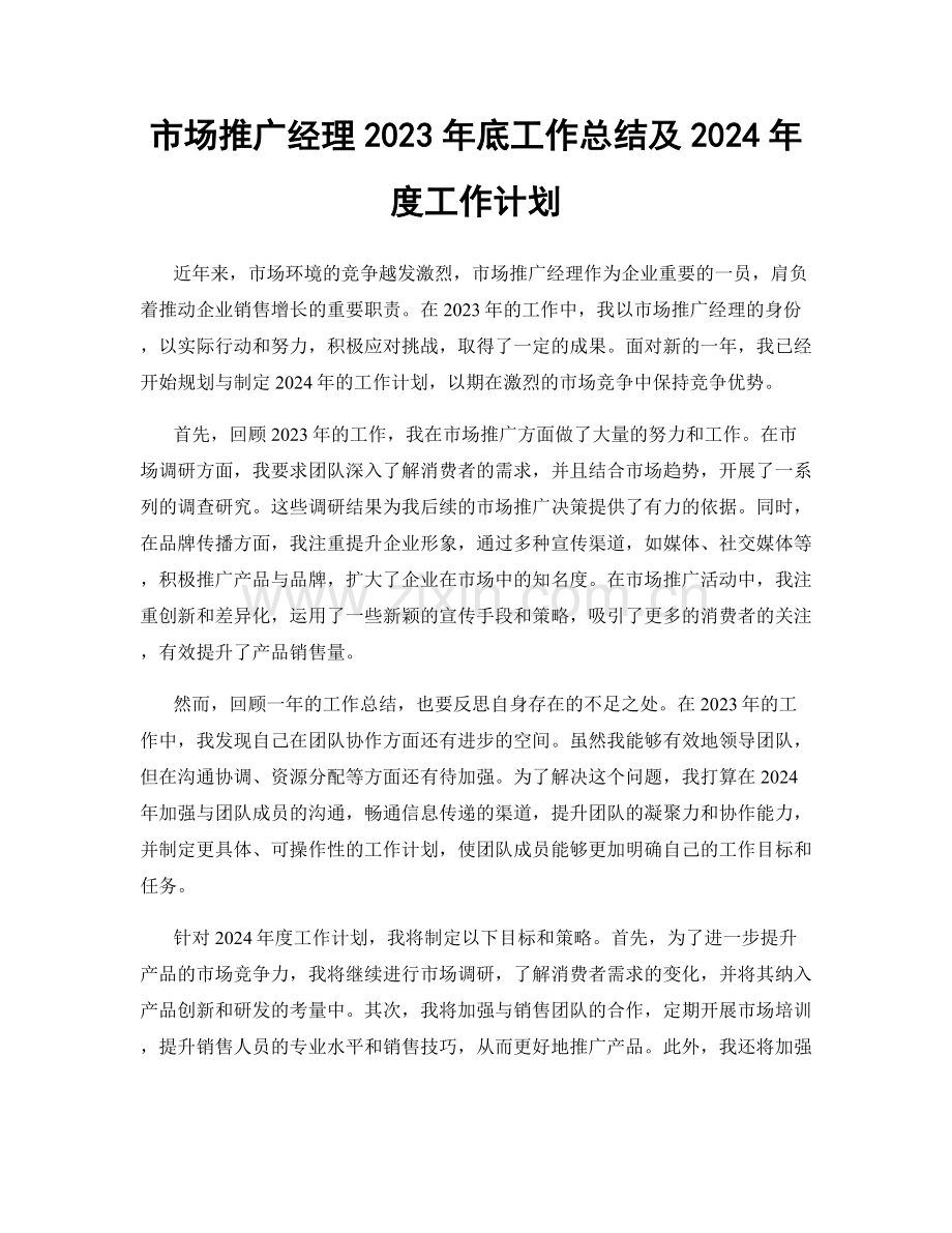 市场推广经理2023年底工作总结及2024年度工作计划.docx_第1页