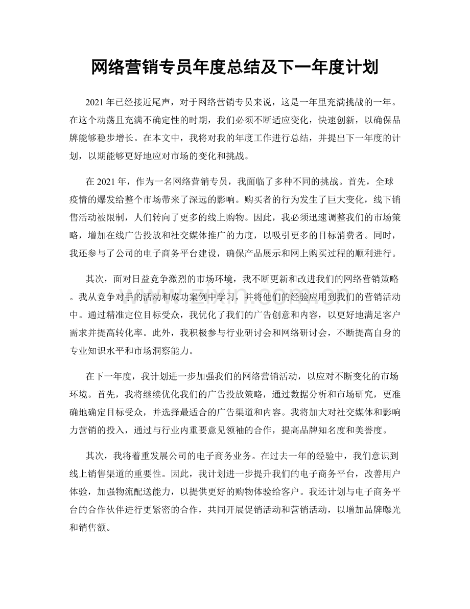 网络营销专员年度总结及下一年度计划.docx_第1页