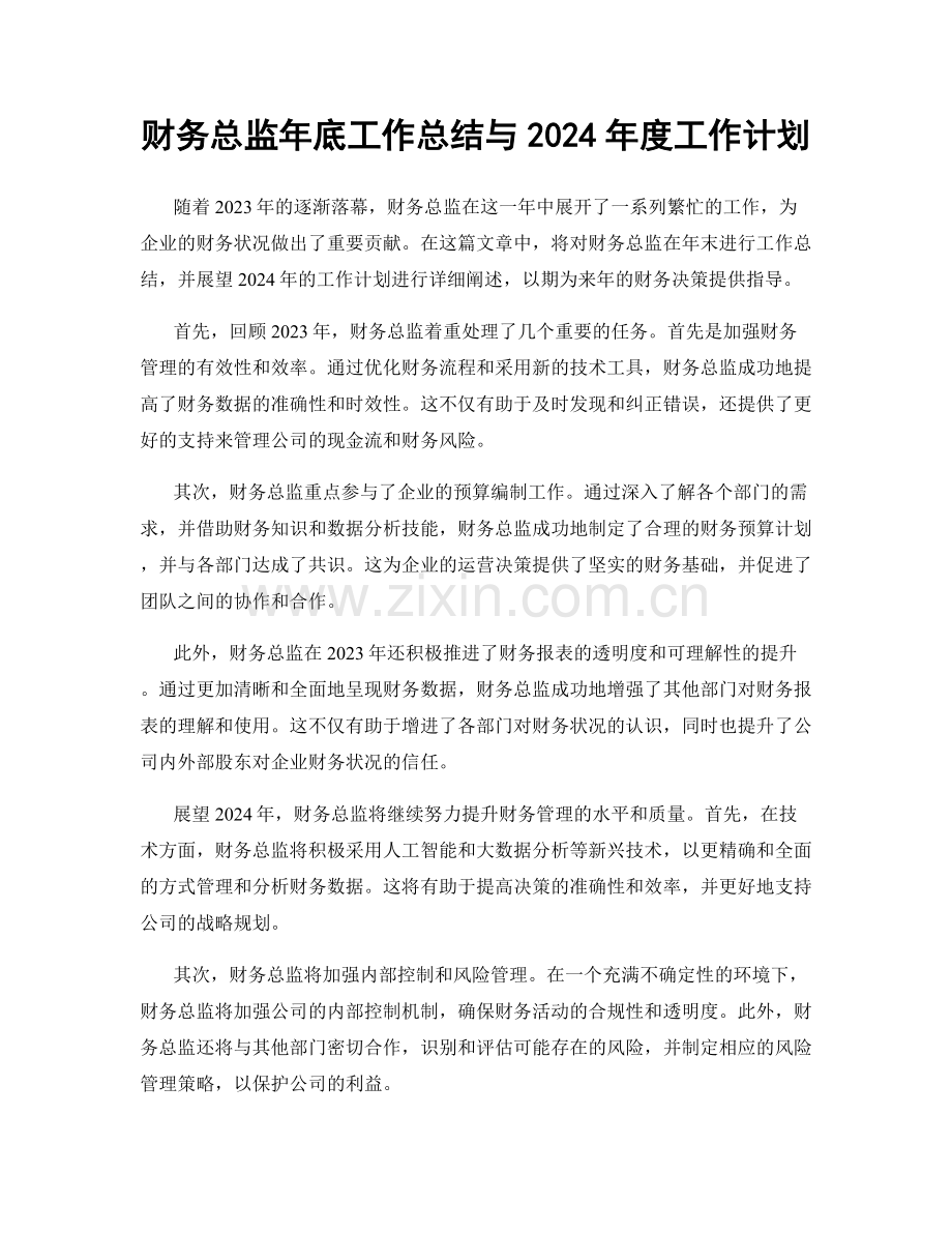 财务总监年底工作总结与2024年度工作计划.docx_第1页