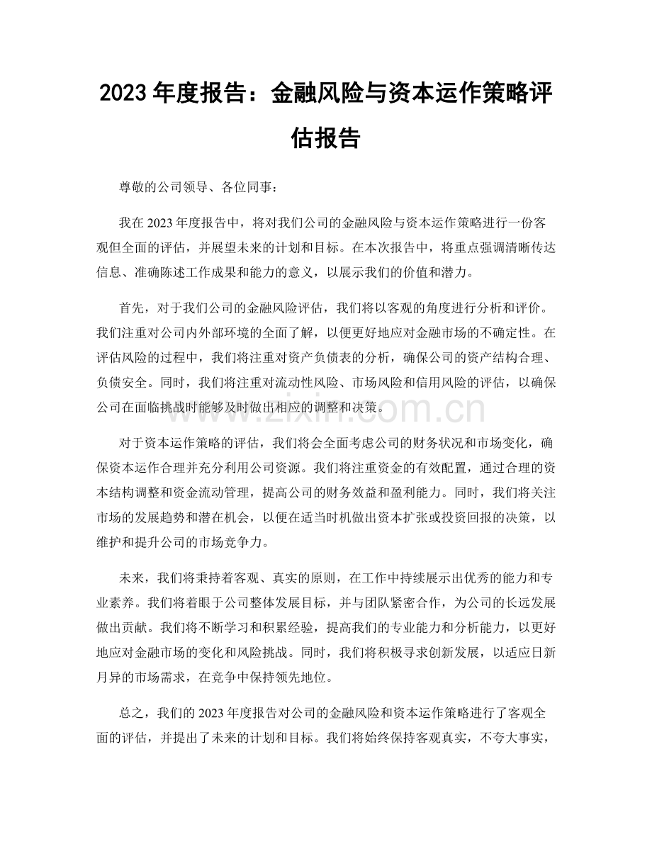 2023年度报告：金融风险与资本运作策略评估报告.docx_第1页