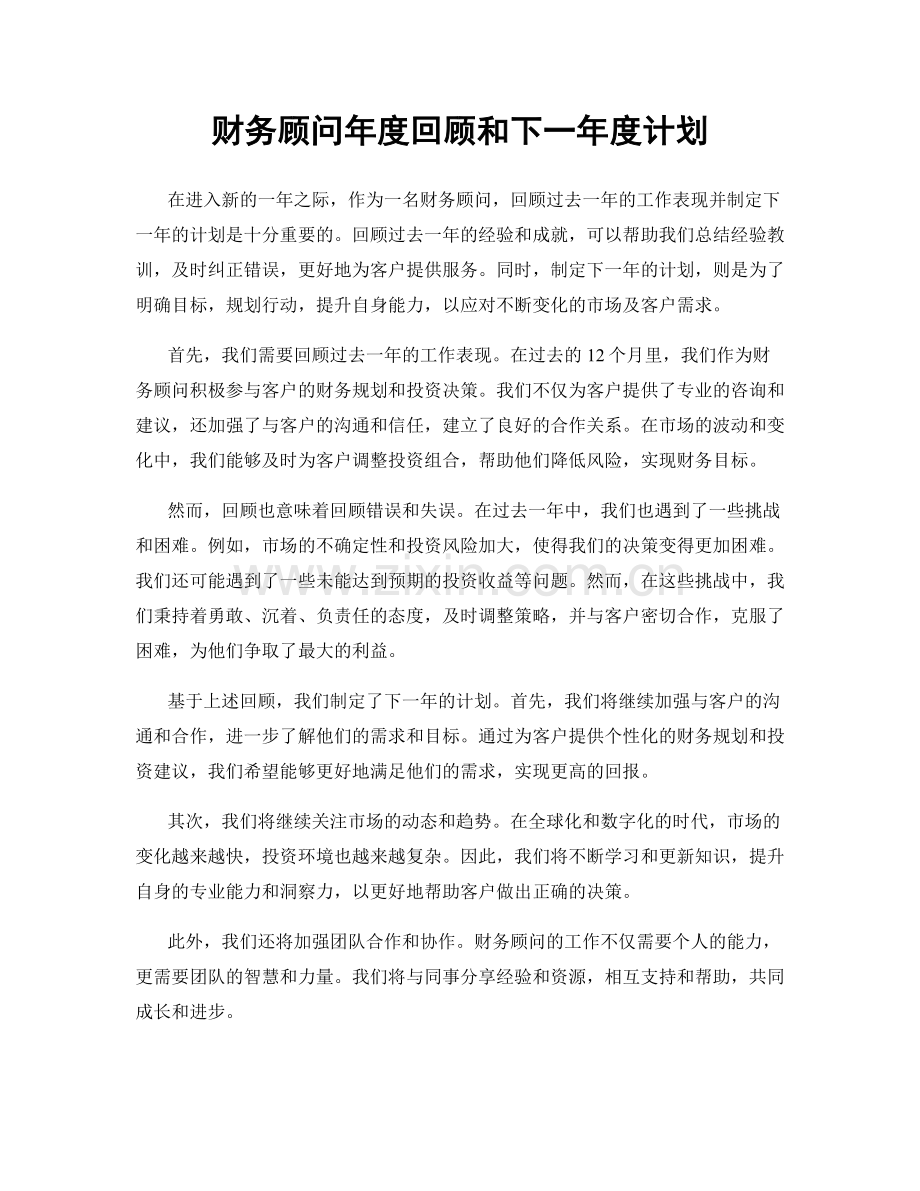 财务顾问年度回顾和下一年度计划.docx_第1页