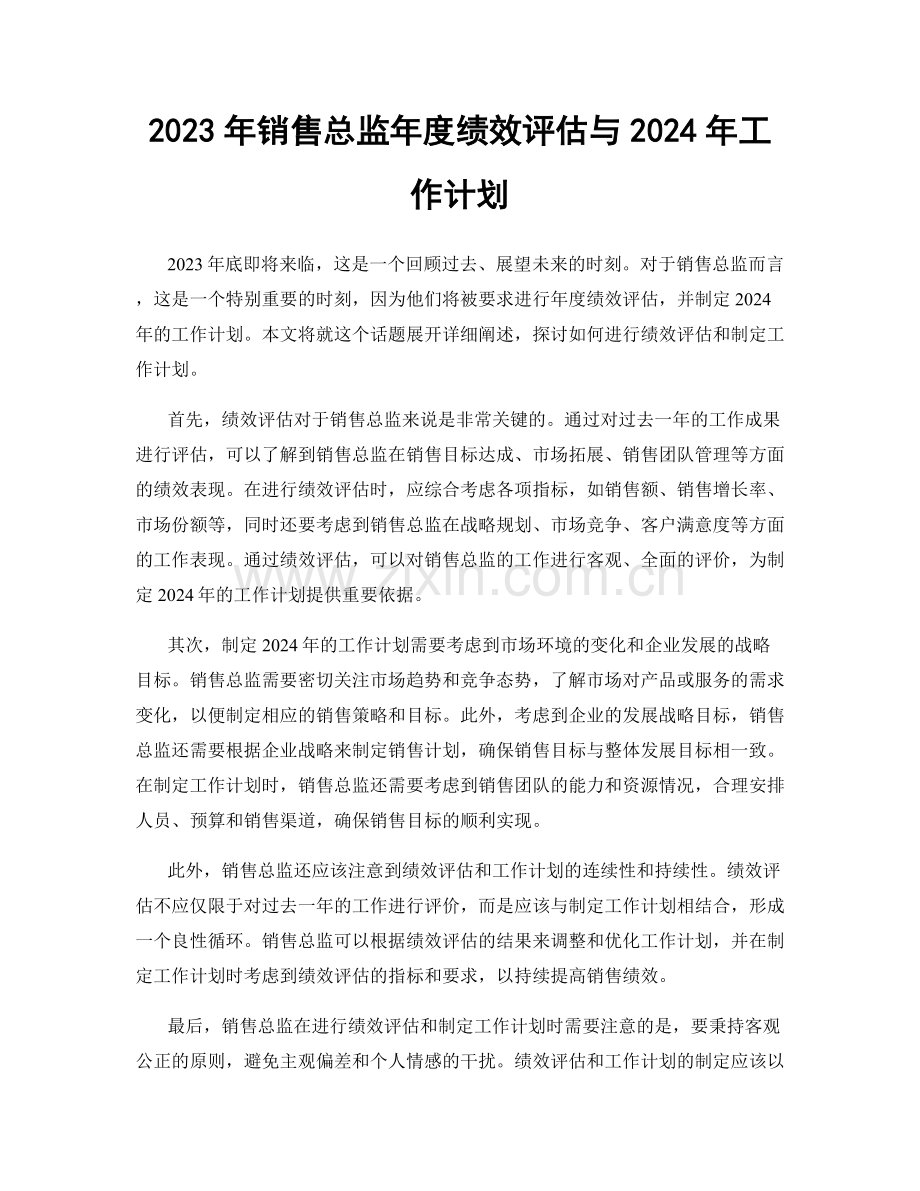 2023年销售总监年度绩效评估与2024年工作计划.docx_第1页