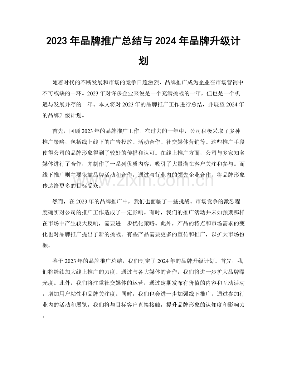 2023年品牌推广总结与2024年品牌升级计划.docx_第1页