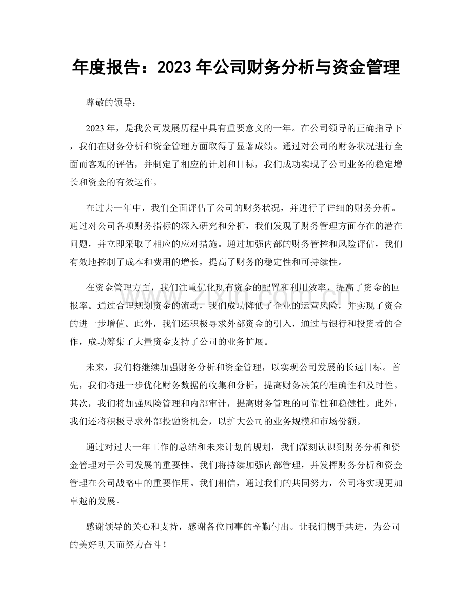 年度报告：2023年公司财务分析与资金管理.docx_第1页