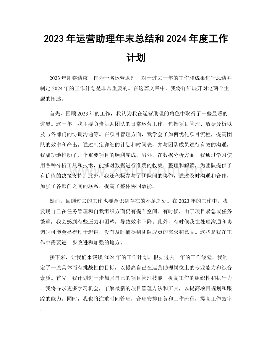 2023年运营助理年末总结和2024年度工作计划.docx_第1页