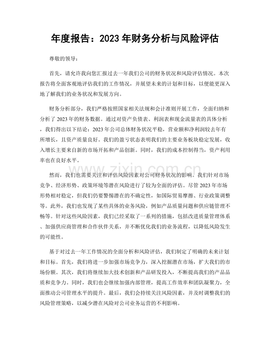 年度报告：2023年财务分析与风险评估.docx_第1页