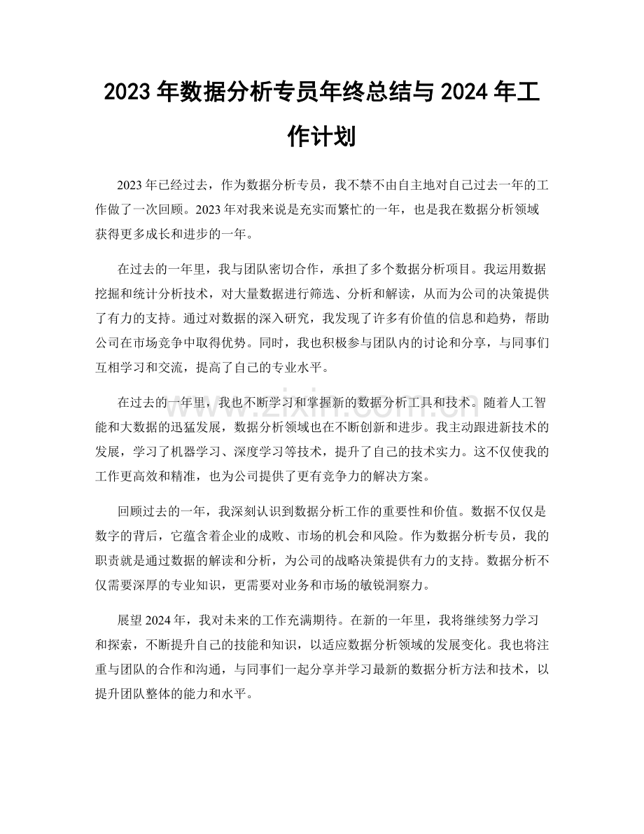 2023年数据分析专员年终总结与2024年工作计划.docx_第1页