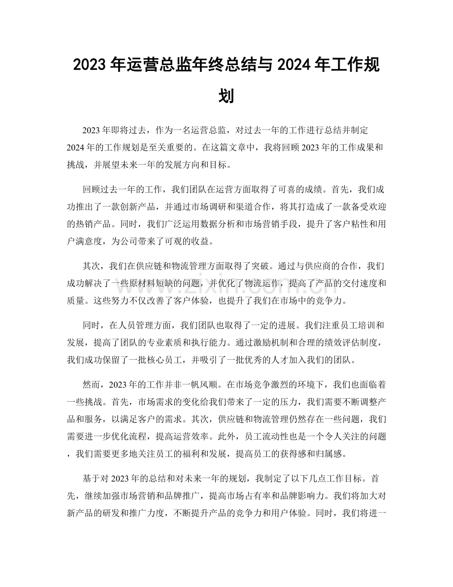 2023年运营总监年终总结与2024年工作规划.docx_第1页