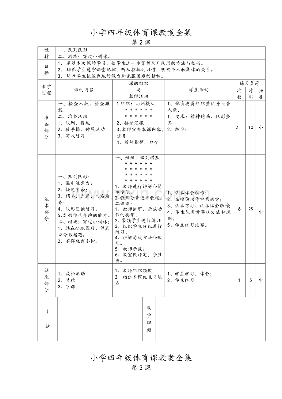 小学四年级体育课教案全集全集.doc_第2页