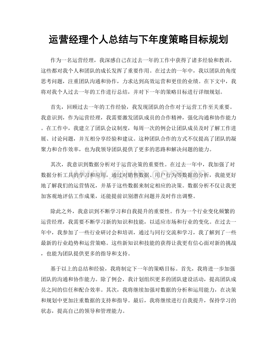 运营经理个人总结与下年度策略目标规划.docx_第1页