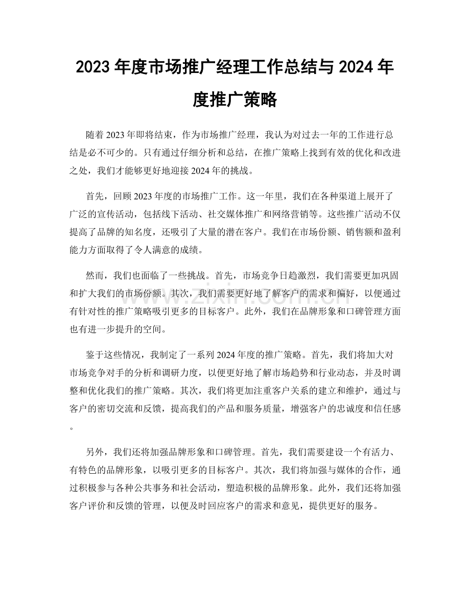 2023年度市场推广经理工作总结与2024年度推广策略.docx_第1页