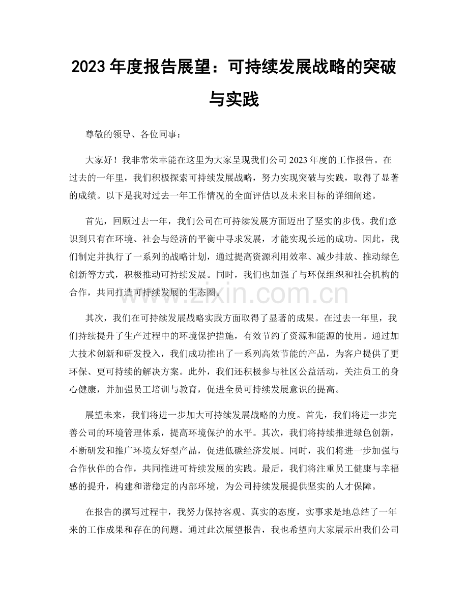 2023年度报告展望：可持续发展战略的突破与实践.docx_第1页