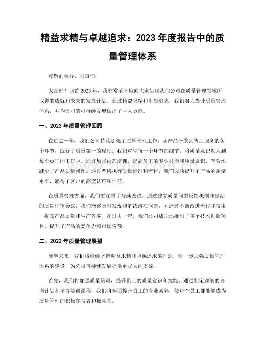 精益求精与卓越追求：2023年度报告中的质量管理体系.docx_第1页