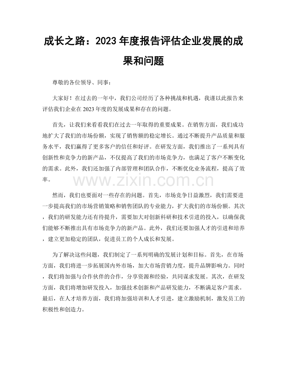 成长之路：2023年度报告评估企业发展的成果和问题.docx_第1页