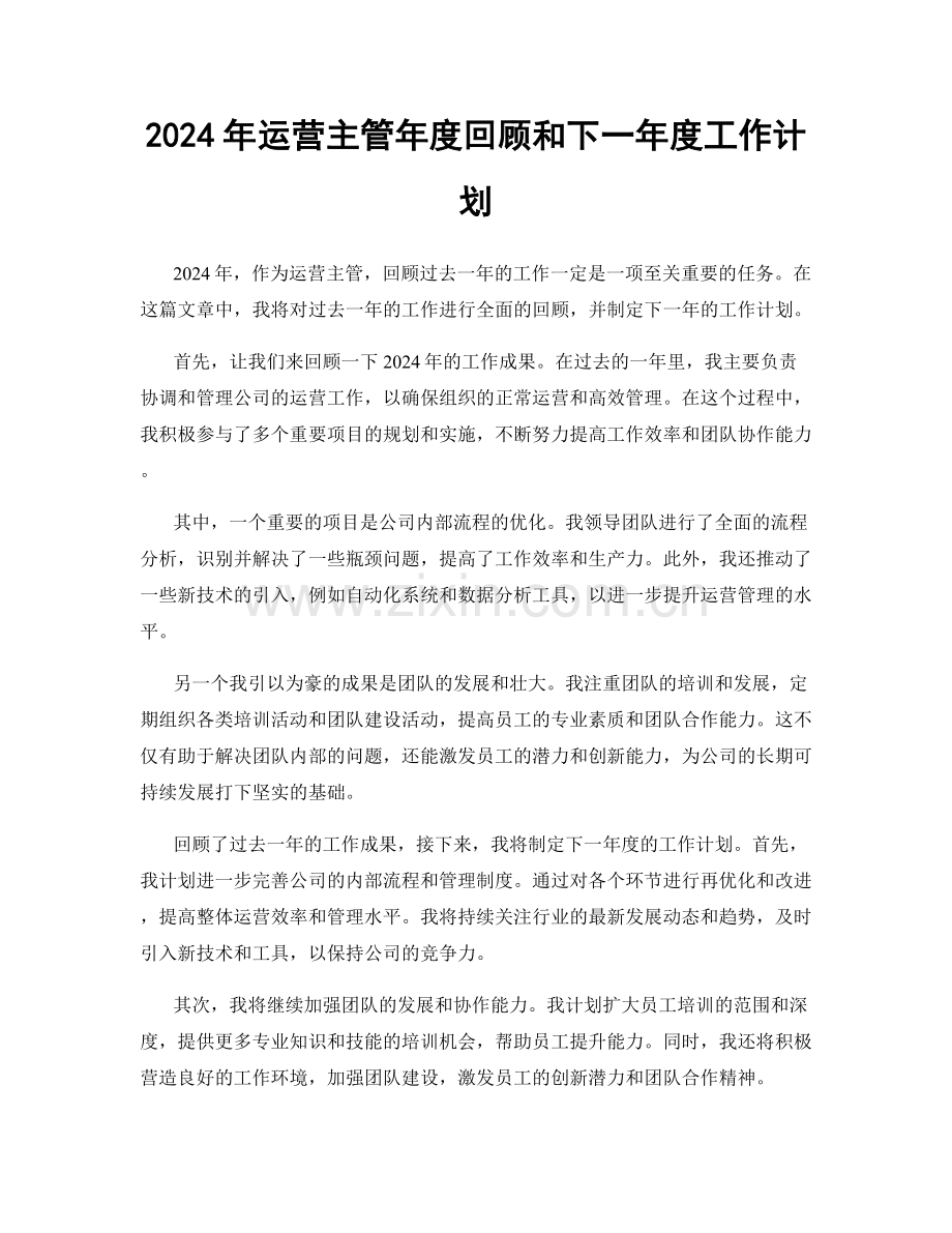 2024年运营主管年度回顾和下一年度工作计划.docx_第1页