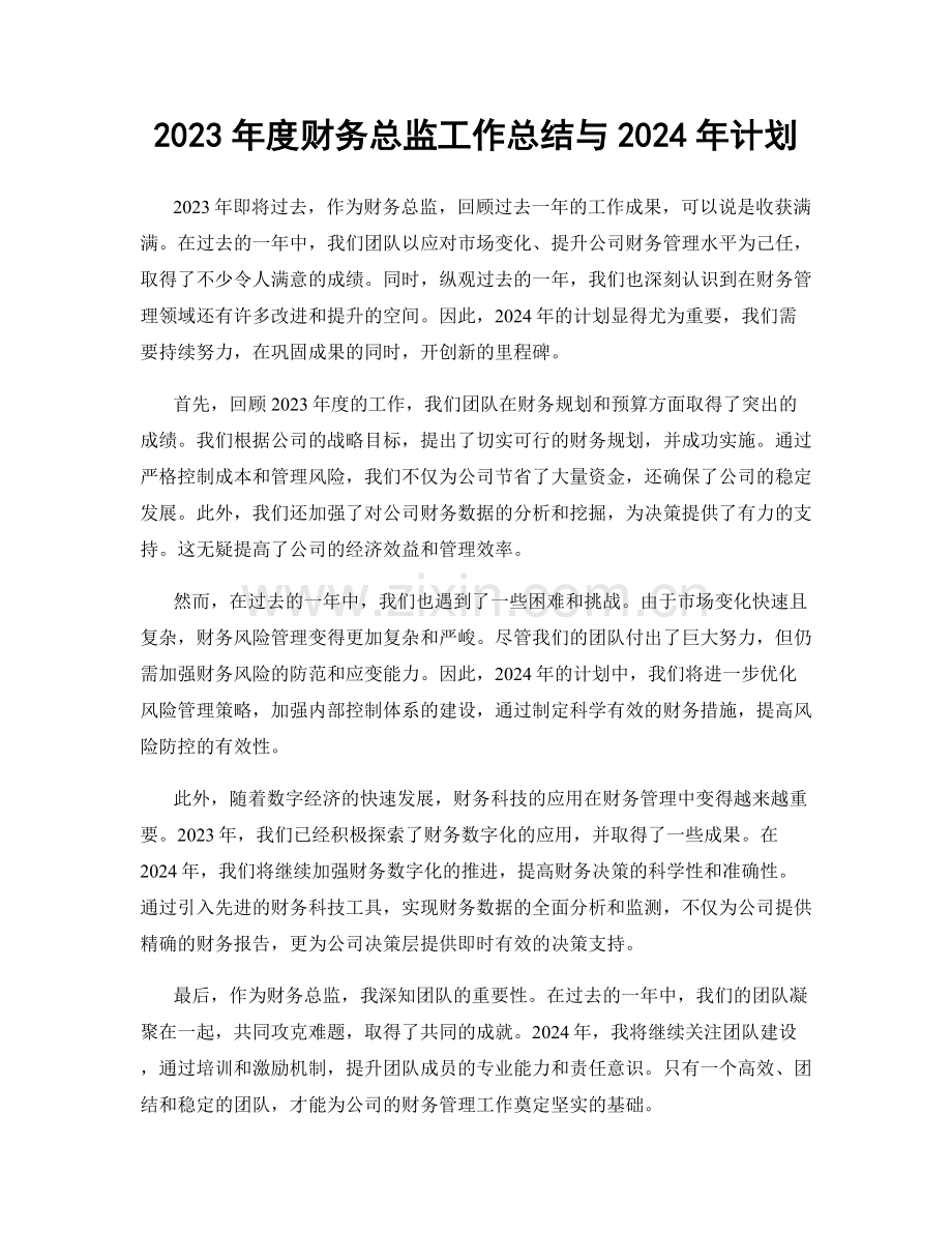 2023年度财务总监工作总结与2024年计划.docx_第1页