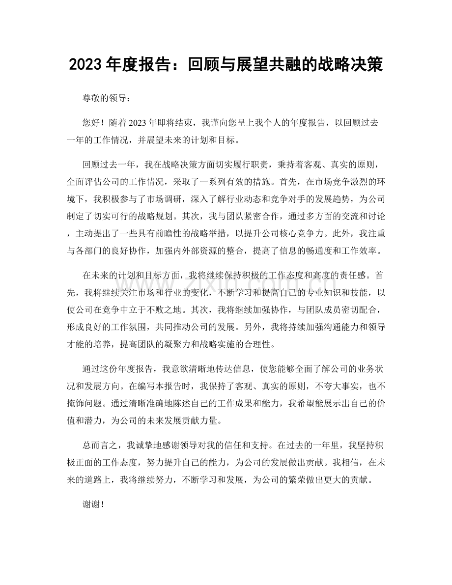 2023年度报告：回顾与展望共融的战略决策.docx_第1页