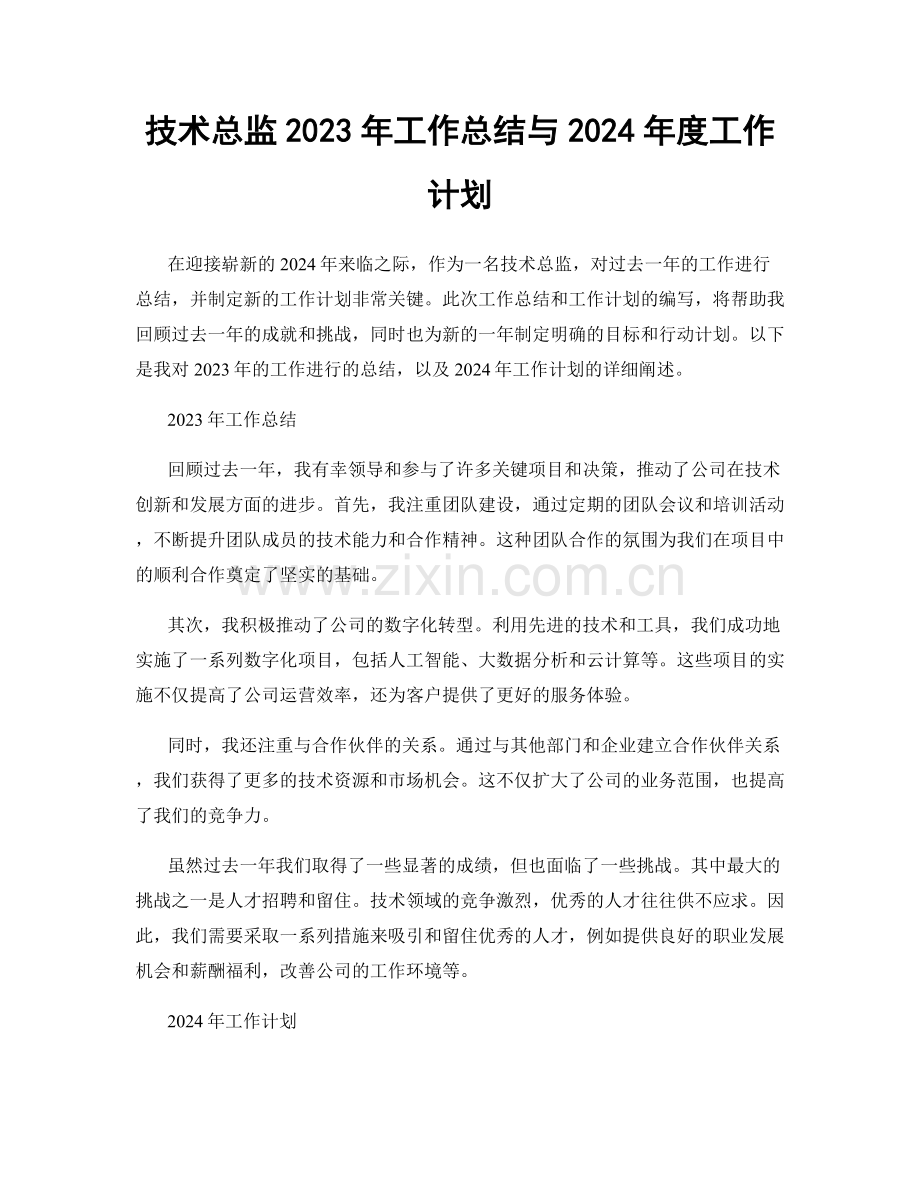 技术总监2023年工作总结与2024年度工作计划.docx_第1页