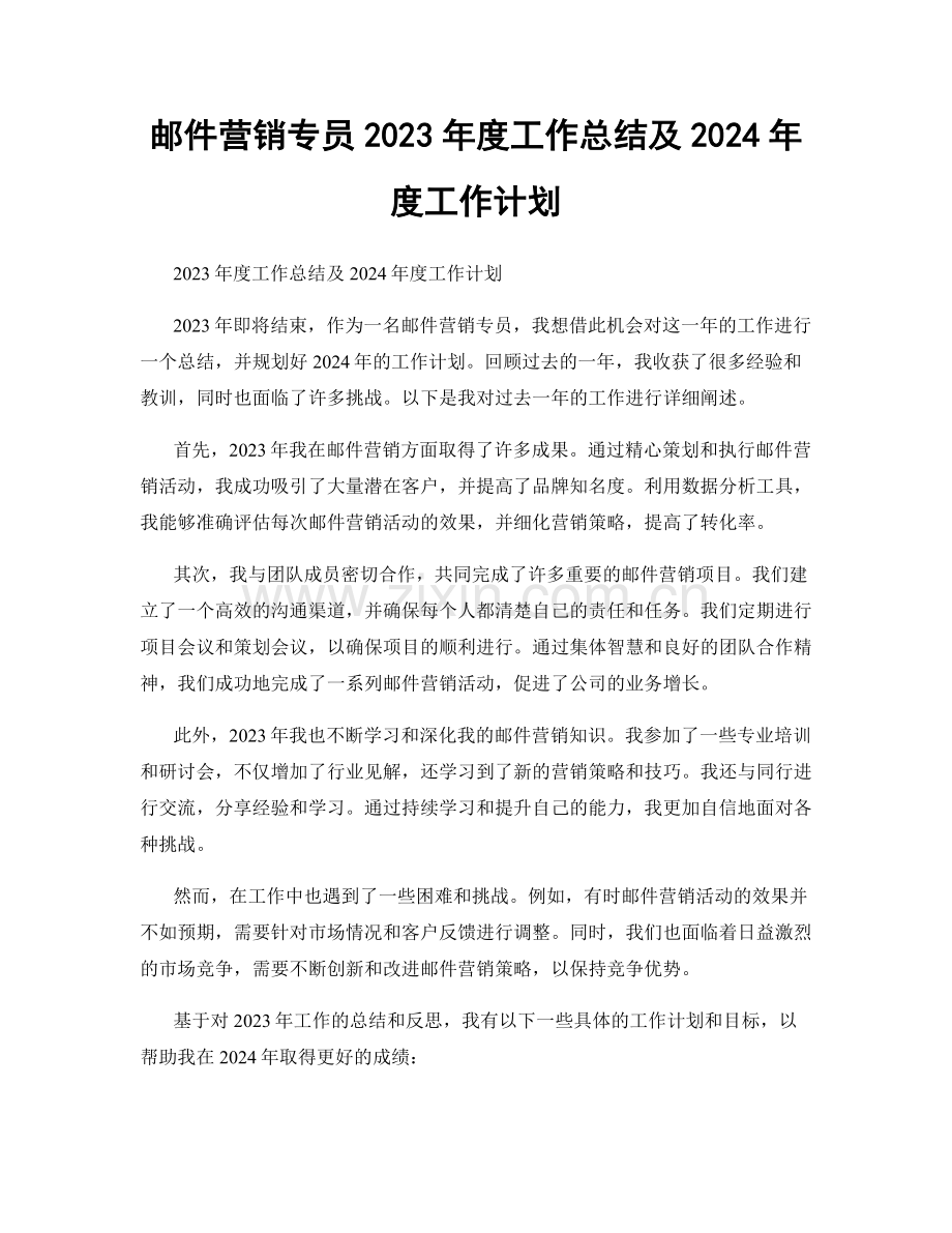 邮件营销专员2023年度工作总结及2024年度工作计划.docx_第1页