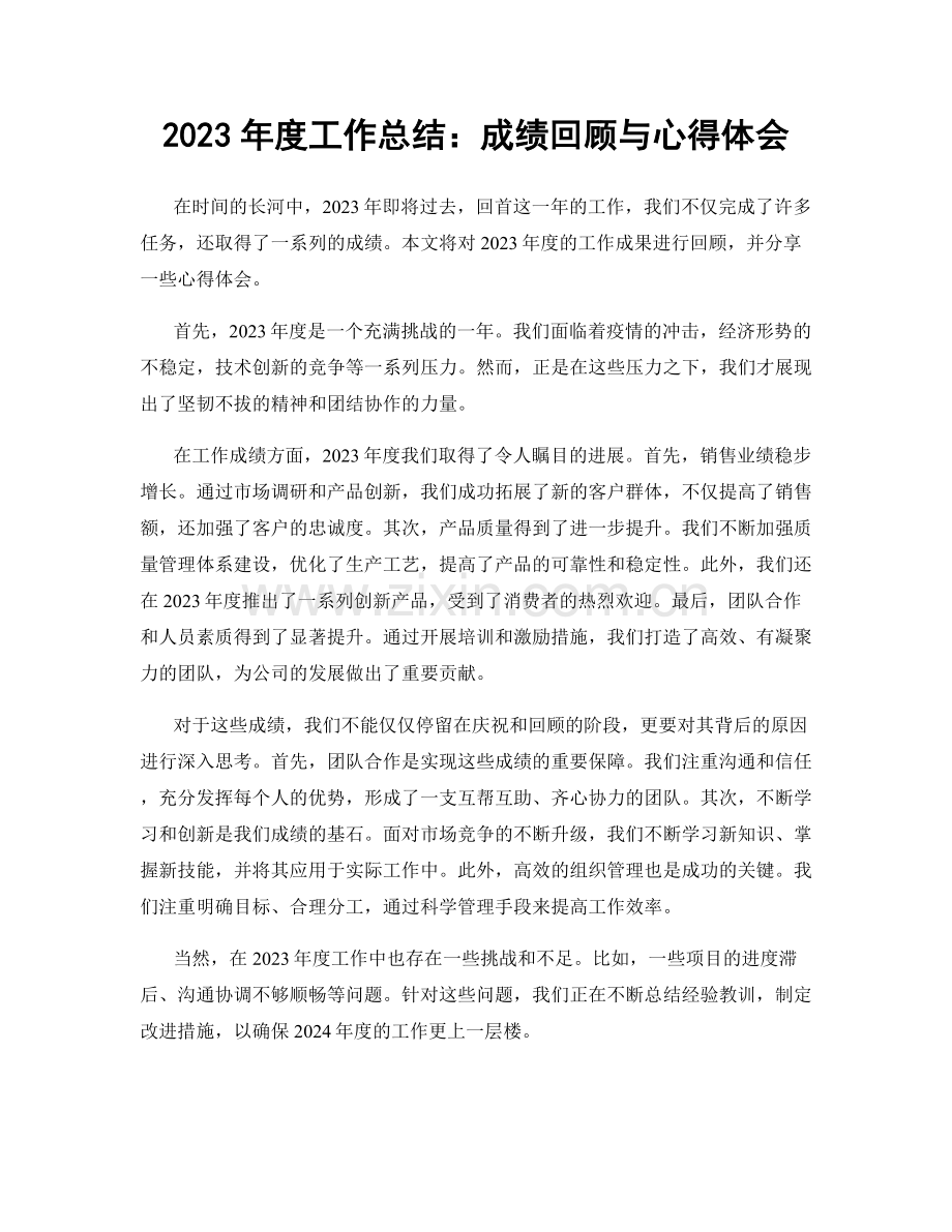 2023年度工作总结：成绩回顾与心得体会.docx_第1页