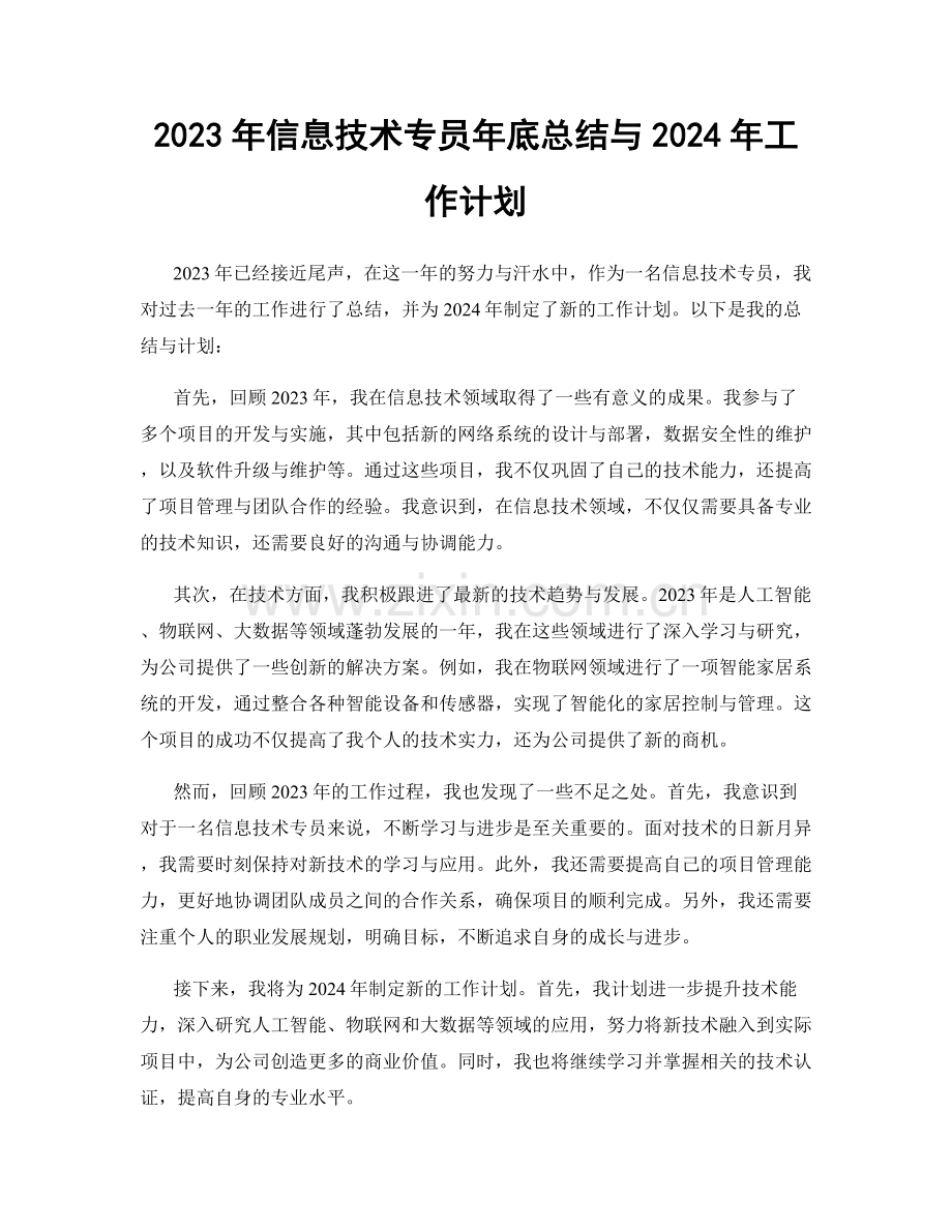 2023年信息技术专员年底总结与2024年工作计划.docx_第1页