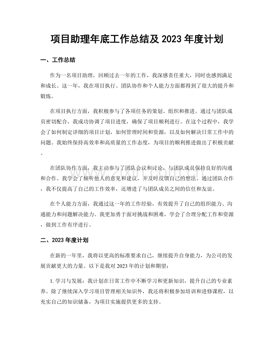 项目助理年底工作总结及2023年度计划.docx_第1页