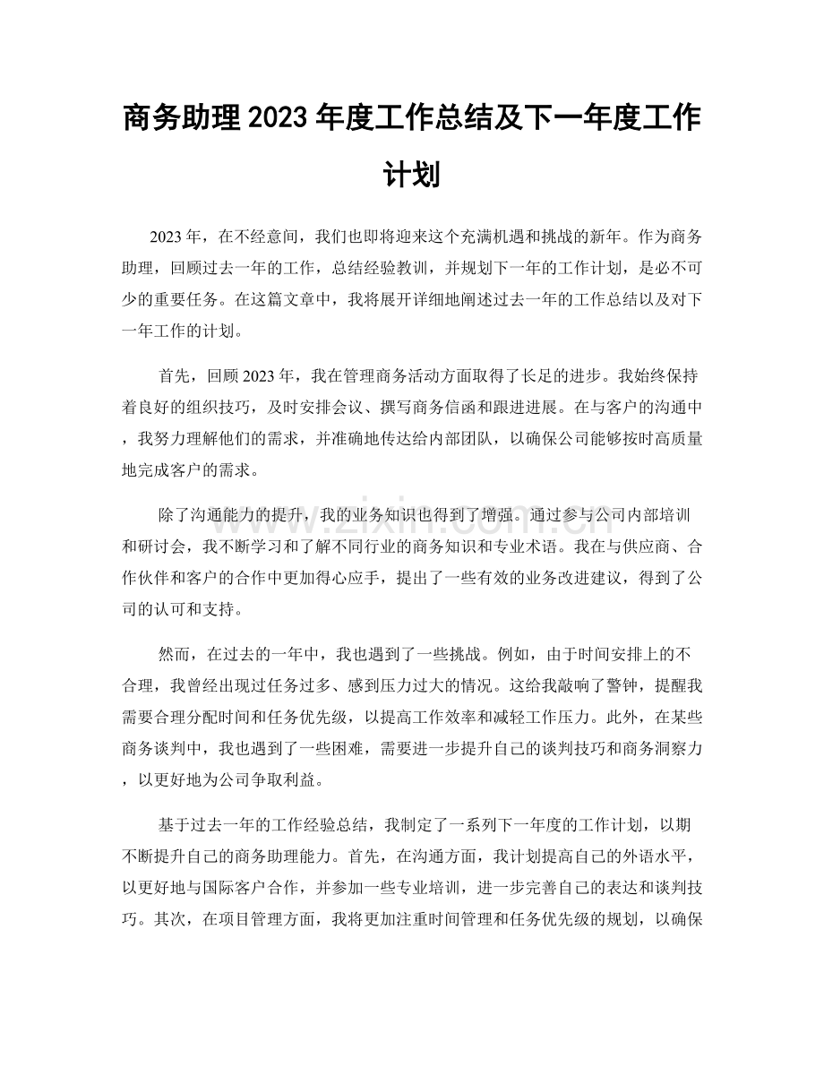 商务助理2023年度工作总结及下一年度工作计划.docx_第1页