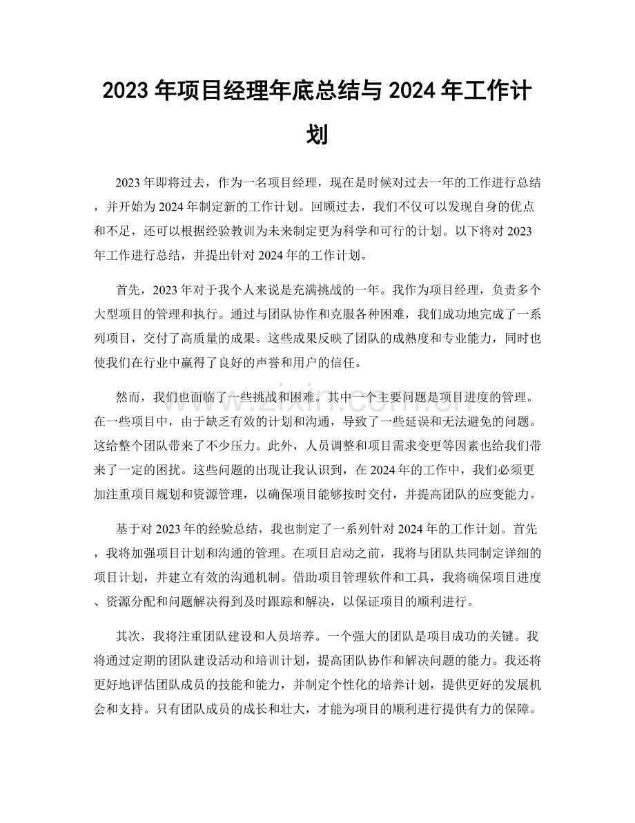 2023年项目经理年底总结与2024年工作计划.docx_第1页