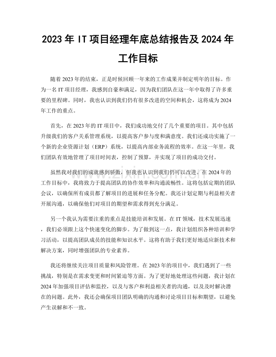 2023年IT项目经理年底总结报告及2024年工作目标.docx_第1页