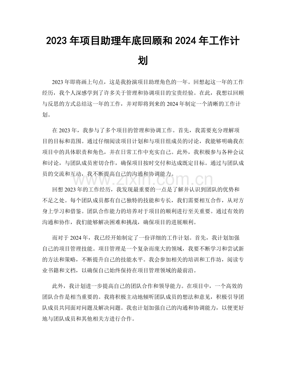 2023年项目助理年底回顾和2024年工作计划.docx_第1页