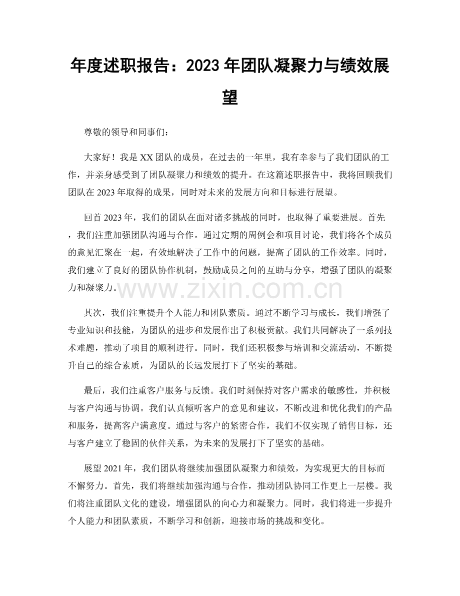 年度述职报告：2023年团队凝聚力与绩效展望.docx_第1页