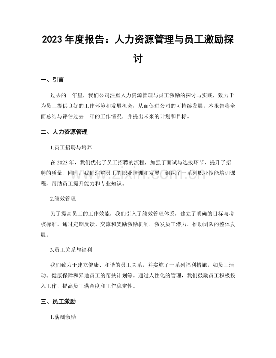 2023年度报告：人力资源管理与员工激励探讨.docx_第1页