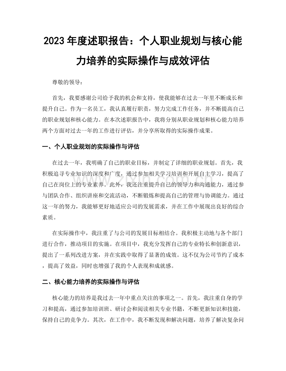 2023年度述职报告：个人职业规划与核心能力培养的实际操作与成效评估.docx_第1页