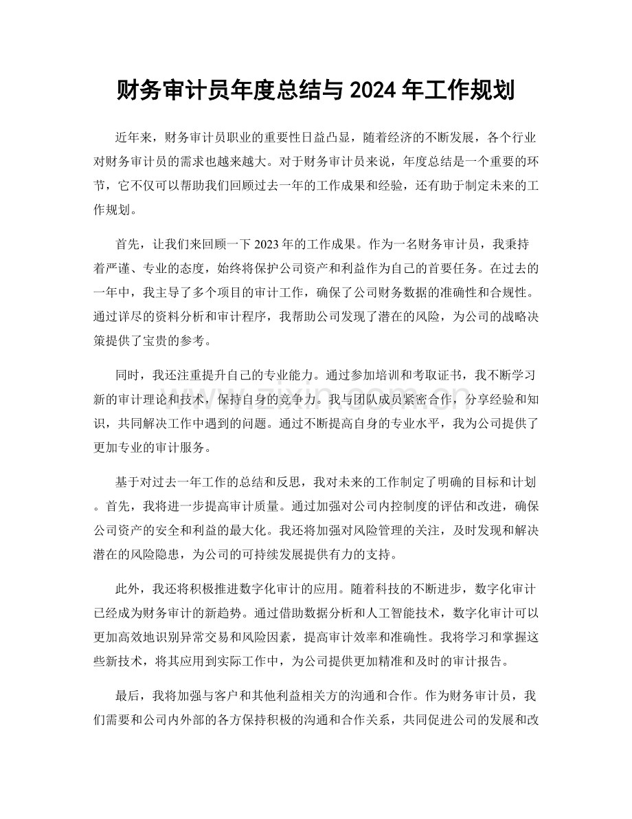 财务审计员年度总结与2024年工作规划.docx_第1页