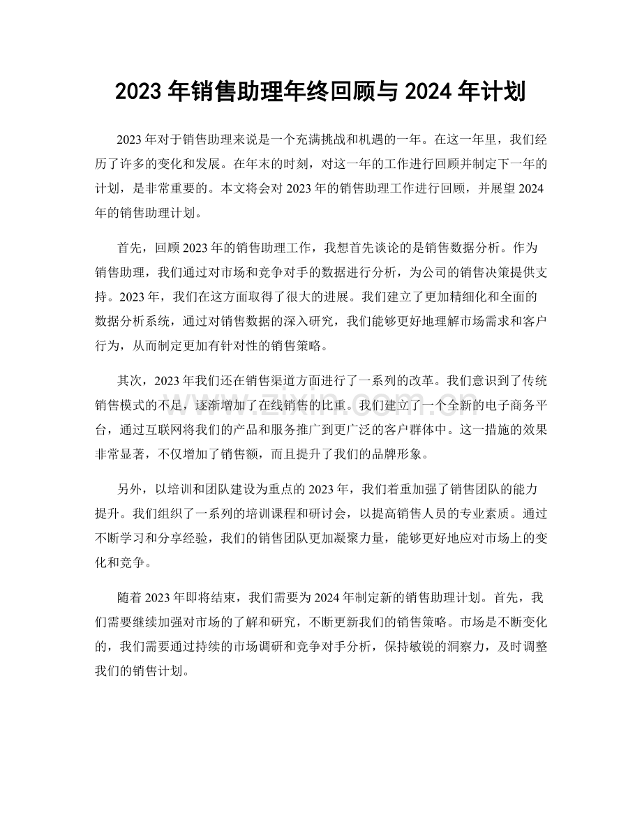 2023年销售助理年终回顾与2024年计划.docx_第1页