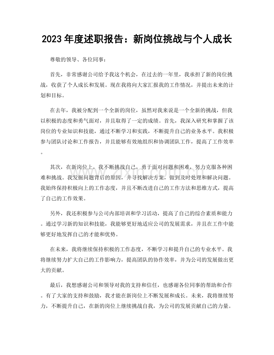 2023年度述职报告：新岗位挑战与个人成长.docx_第1页