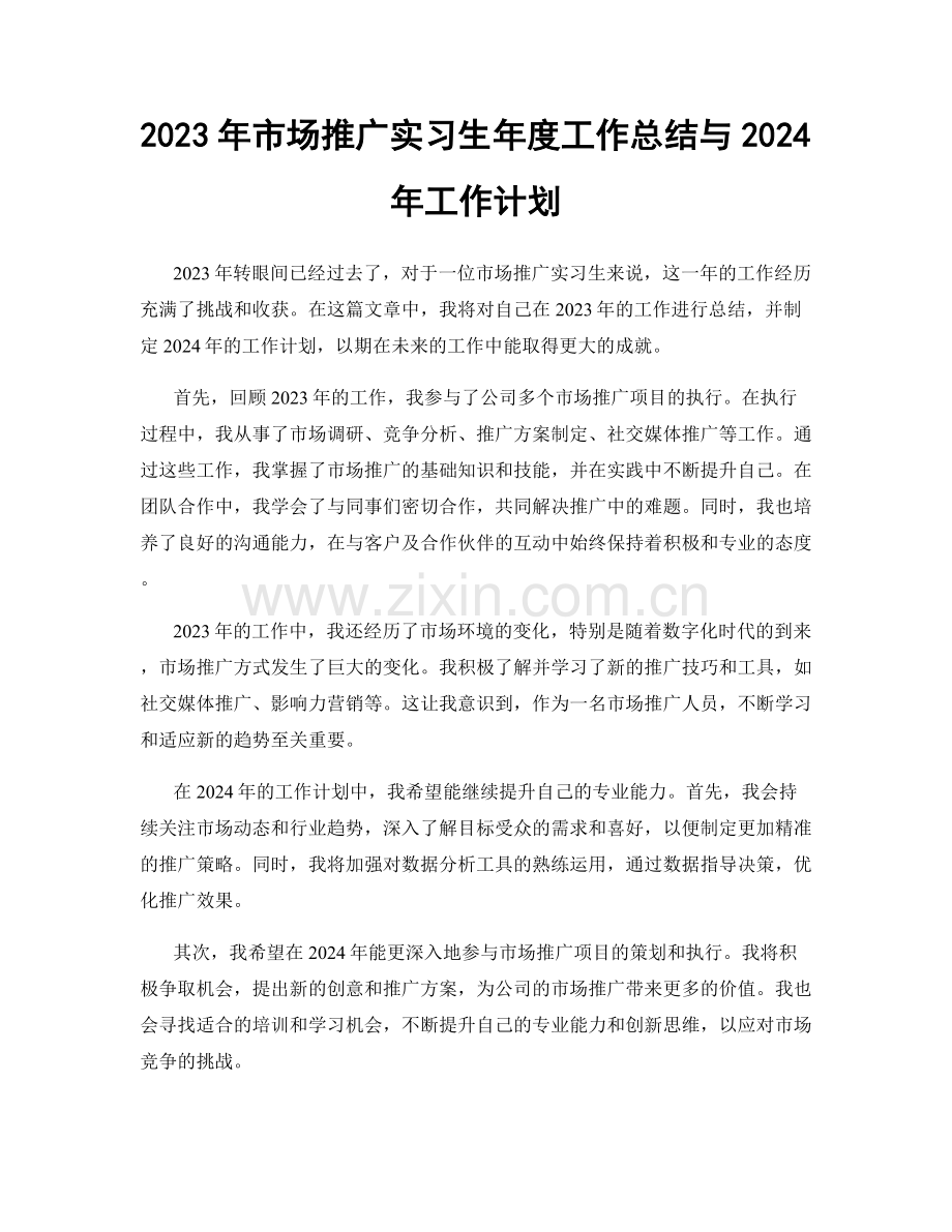 2023年市场推广实习生年度工作总结与2024年工作计划.docx_第1页