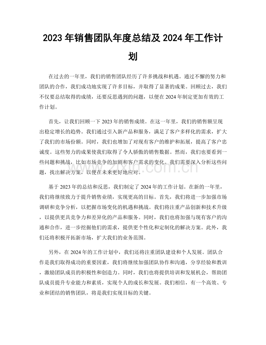 2023年销售团队年度总结及2024年工作计划.docx_第1页