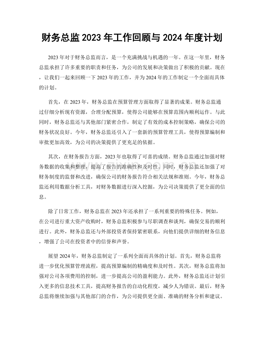 财务总监2023年工作回顾与2024年度计划.docx_第1页