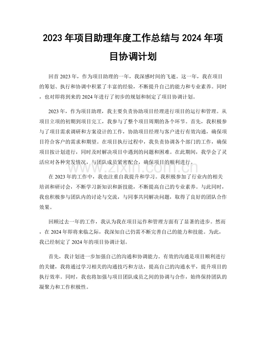 2023年项目助理年度工作总结与2024年项目协调计划.docx_第1页