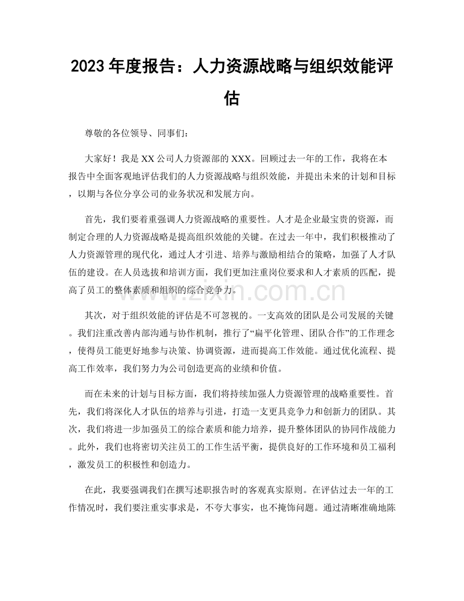 2023年度报告：人力资源战略与组织效能评估.docx_第1页