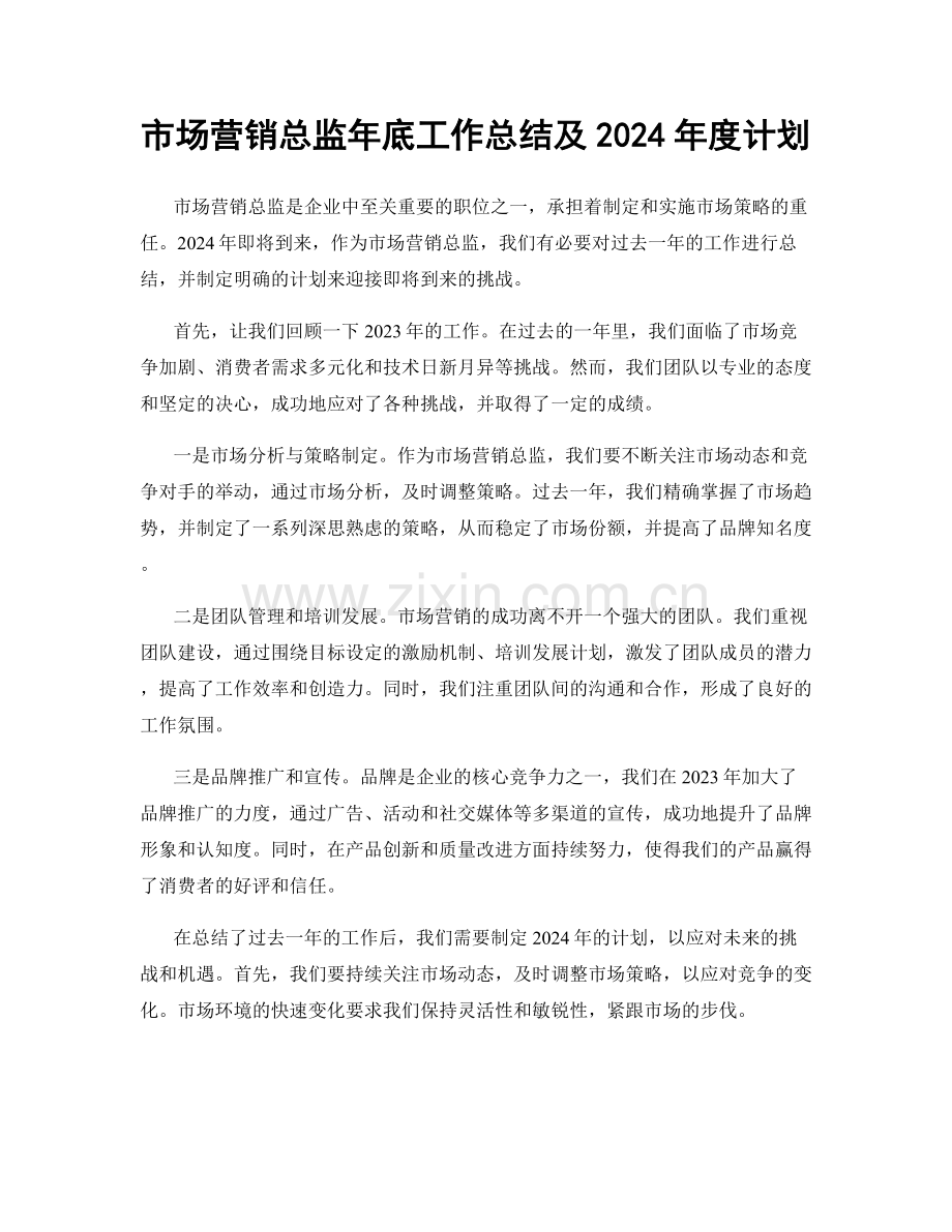 市场营销总监年底工作总结及2024年度计划.docx_第1页