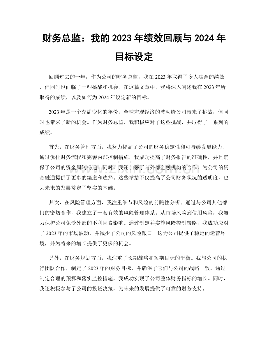 财务总监：我的2023年绩效回顾与2024年目标设定.docx_第1页