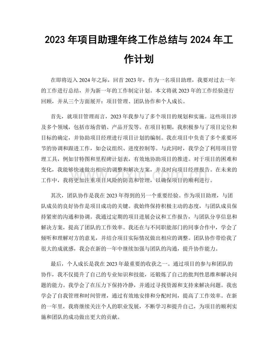 2023年项目助理年终工作总结与2024年工作计划.docx_第1页